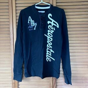 Vintage Aeropostale Henley Y2K Graphic Grunge Long Sleeve Shirt-Size S